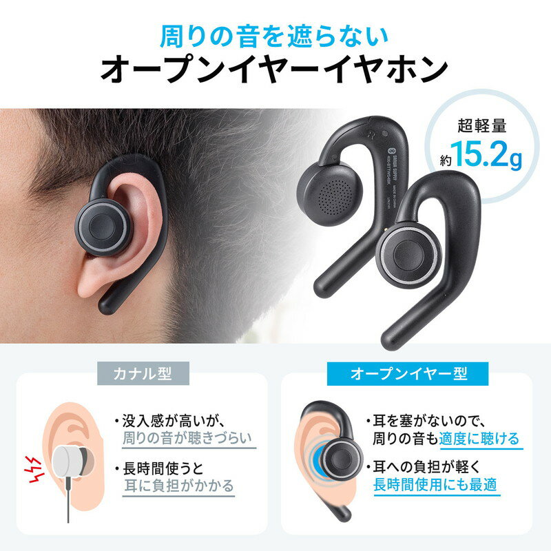 サンワサプライ オープンイヤーイヤホン ワイヤレス 400-BTTWS4BK