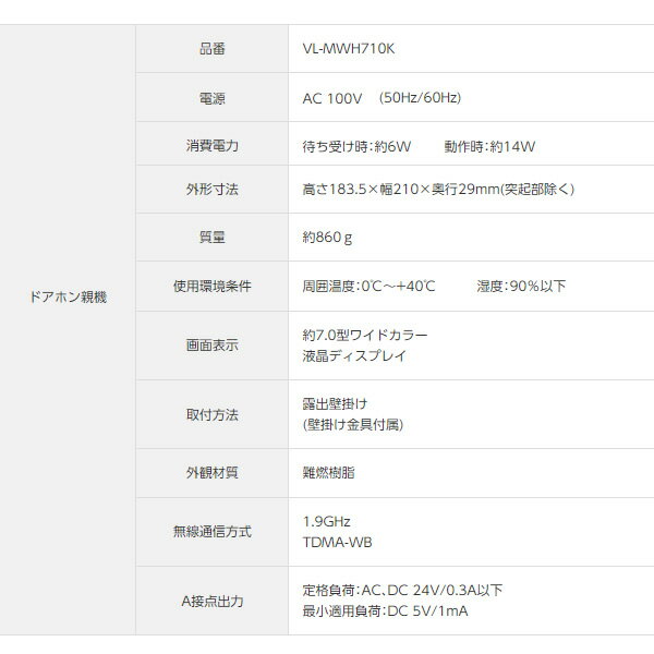 Panasonic テレビドアホン VL-SWE710KS