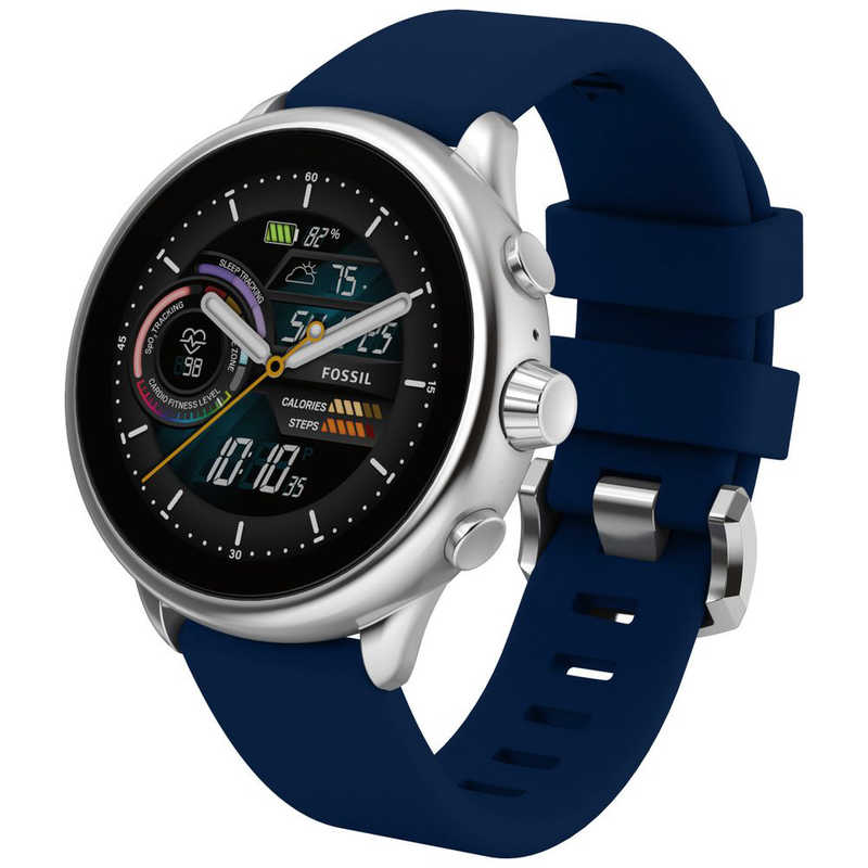特別価格Fossil Unisex Gen 6 44mm Wellness Edition Touchscreen Silicone Smart Watch, Color: Silver, Navy (Model: FTW4070V)並行輸入