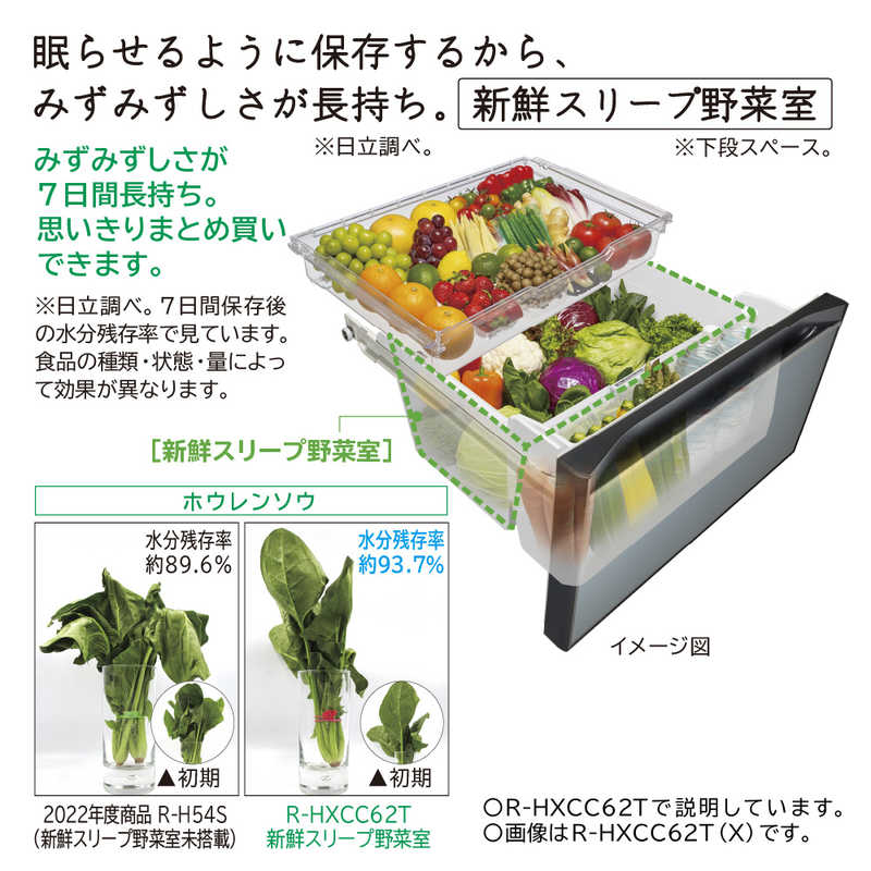 HITACHI 617L 6ドア冷蔵庫 R-HWC62T(W)