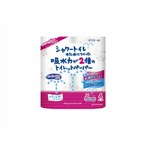 大王製紙｜Daio Paper elleair エリエール シャワートイレのためにつくった吸水力が2倍のトイレットペーパー フラワープリント 香り付き 25m 4ロール
