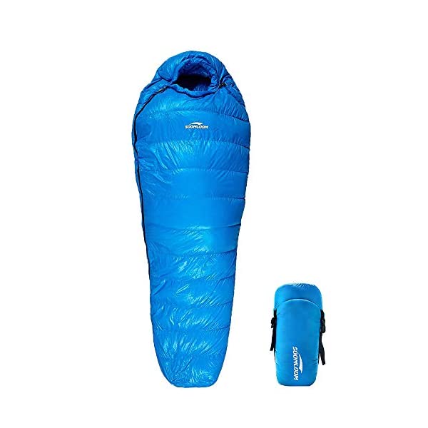 Soomloom マミー型 高級ダウン650FP寝袋 登山 シュラフ/キャンプ アウトドア 防災用 避難用 防水 ブルー, 羽毛量600g