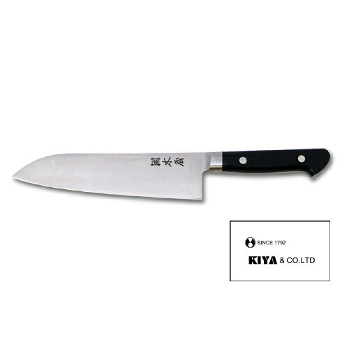 木屋 三徳包丁 180mm 日本橋木屋 包丁 鎌型 プロ仕様 鋼製 鍔付き 万能包丁 強化木 両刃 日本製