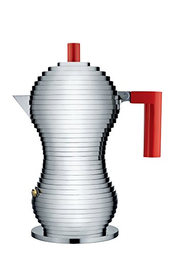 Alessi Pulcina Stovetop Espresso Maker in Aluminum 3 Cup Red Handle