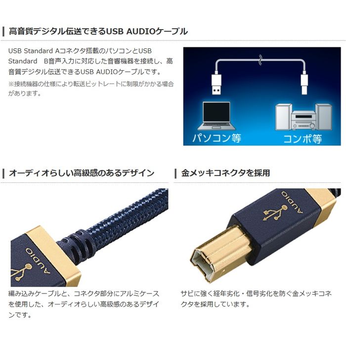 エレコム AVケーブル 音楽伝送 A-Bケーブル USB2.0 2.0m ネイビー DH-AB20(1個)