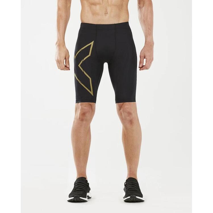 ツータイムズユー 2XU 2XU MCS ラン コンプレッション ショートタイツ メンズ サイズ：L カラー：ブラック×ゴールドリフレクティブ #MA5331B-BLKGRF