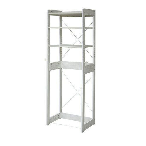 JKプラン 木製 冷蔵庫ラック 幅60 cm 冷蔵庫 上 収納 棚 レンジ ラック フック付き 可動棚 冷蔵庫用 トースターラック 調味料 キッチン KKS-0013-WH