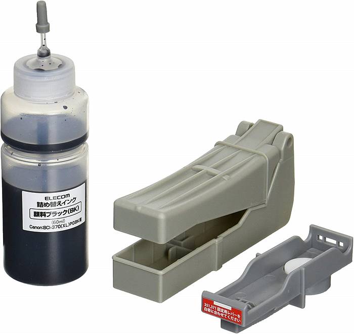 エレコム BCI-370用 詰め替えインク CANON ブラック(顔料) 5回分 専用工具付属(1セット)