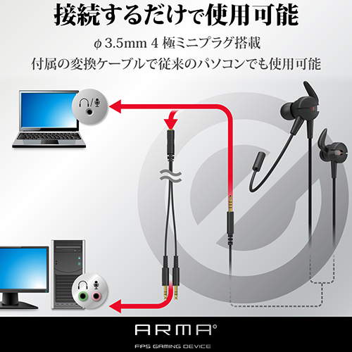 エレコム ヘッドセット イヤホン ゲーミング φ3.5mm 4極ミニプラグ HS-ARMA50EBK(1個)