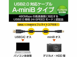 ELECOM フェライトコア付きUSB2.0ケーブル U2C-MF10BK