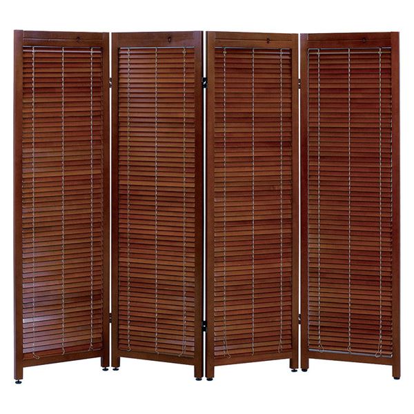 LINE有 MS-8124BR ルーバースクリーン4連MS8124BR ブラウン ルーバー可動式 アジャスター付き 間仕切り 木製 パーテーション パーティション 衝立