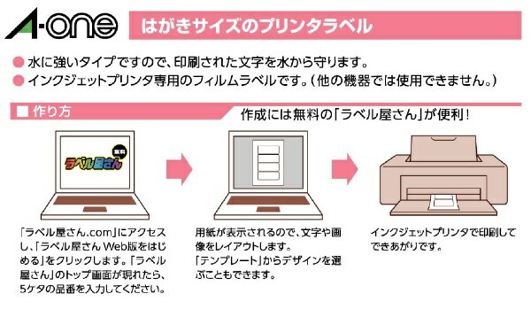 はがきサイズのプリンタラベル　 ノーカット水に強い光沢透明フィルムタイプ 4シート