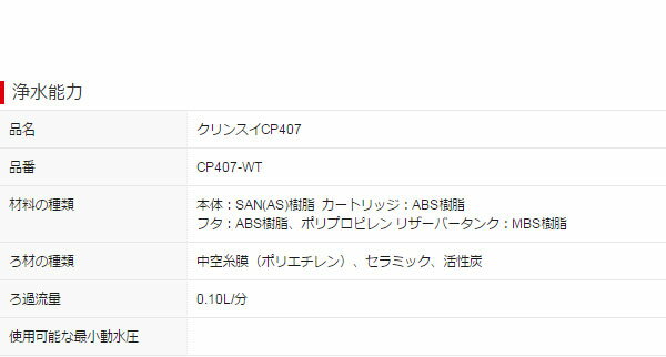 浄水器 クリンスイ ポット型 CP407-WT(1個入)