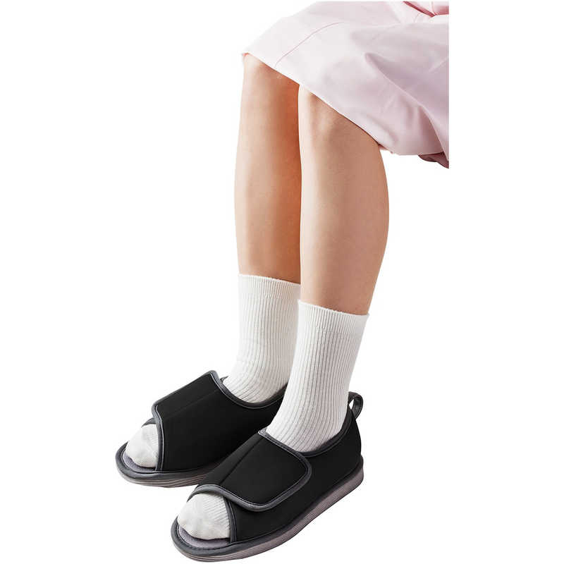 転倒予防シューズ つま先なし ブラック LL(1足)