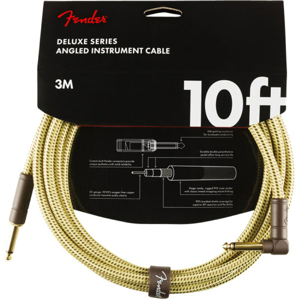 Fender Deluxe Series Instrument Cable, Straight/Angle, 10′ Tweed ギター/ベースケーブル フェンダー