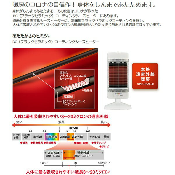 【美品】CORONA コアヒート CH-129R-W 楽天市場】コロナ CH-129R コアヒートスリム 本格遠赤外線暖房