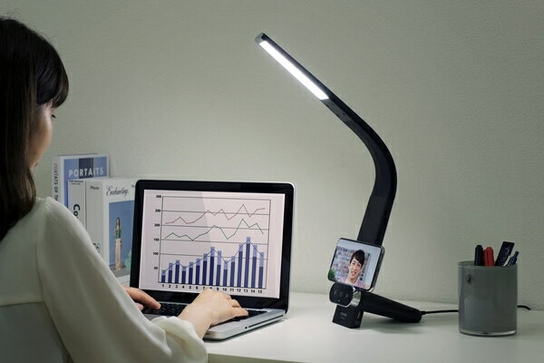 IRIS LEDデスクライトQi充電シリーズ 平置きタイプ 調光/調色 ブラック LDL-QLDL-B