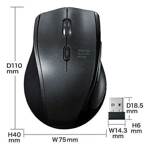 サンワサプライ 左手用静音ワイヤレスブルーLEDマウス MA-WBL164BK