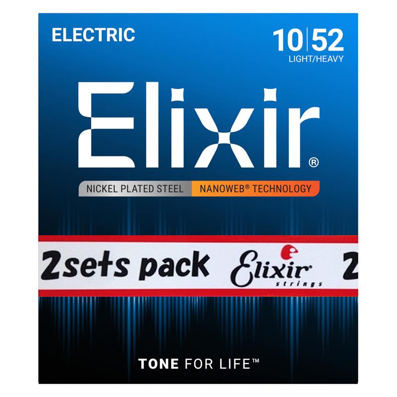 Electric Nickel Plated Steel with NANOWEB Coating 2SET PACK #12077 Light-Heavy/10-52 ELIXIR