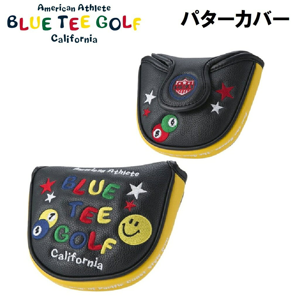 ブルーティーゴルフ スマイル＆ピンボール パターカバー マレットタイプ ブラック/イエロー PC002-06YE BLUE TEE GOLF PC-002