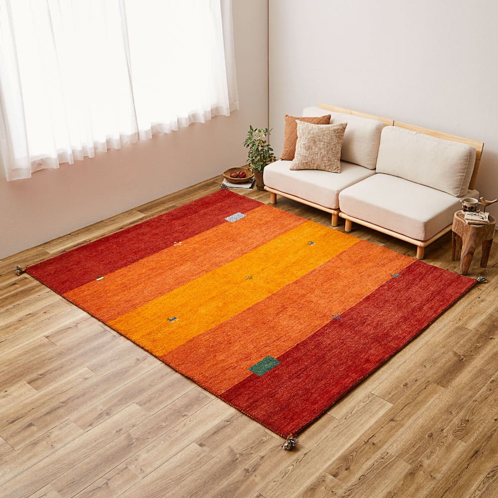 HAGIHARA ハギハラ ギャッベ ラグ・マット 約200×250cm GABBEH D16 OR オレンジ 270034271 同梱不可 カード決済のみ対応