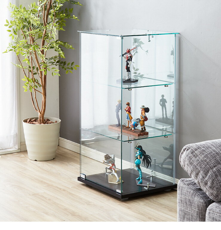 コレクションケース 約幅42.5×奥行36.5×高さ85cm 3段 クリアブラック 強化ガラス ディスプレイケース リビング