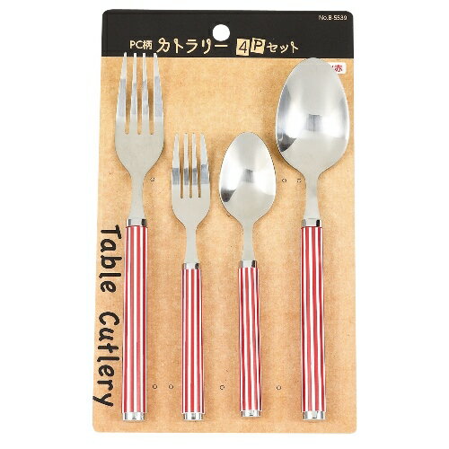 パール金属 PC柄カトラリー4Pセット ライン赤 B-5539 CMLF-1560121