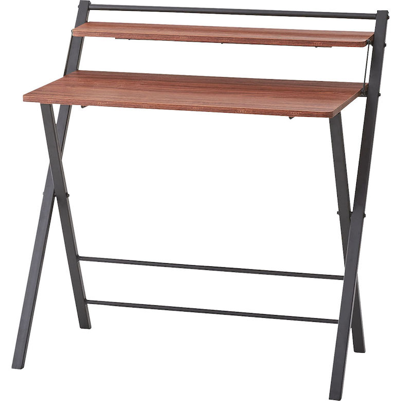 パソコンデスク ワークデスク 幅86cm ブラック スチールフレーム 木目調 フォールディングデスク リビング 在宅ワーク ゲーム