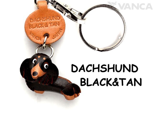 VANCA　CRAFT　本革製　ダックスフンド　ブラックタン　犬キーホルダー　ドコデモワンちゃん