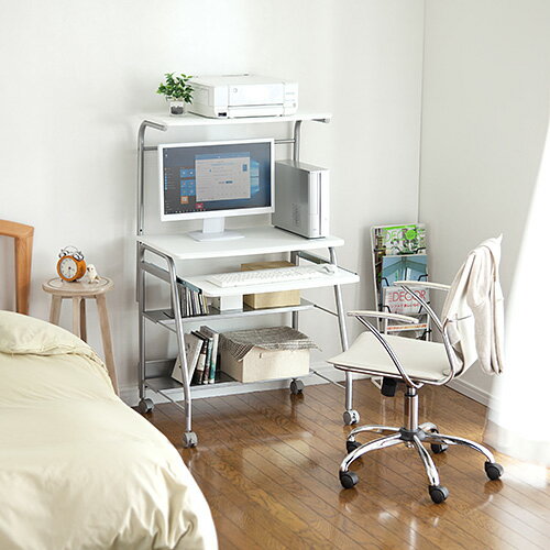 パソコンデスク コンパクト 幅  省スペース キャスター付 ホワイト ez1-desk017wn