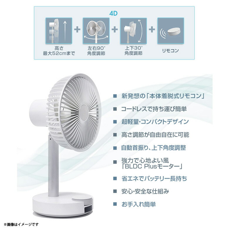 BARSET 4D FAN 多機能コードレス卓上扇風機＆サーキュレーター ホワイト(1台)