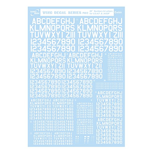 サンコーマーク工業 M02 45度 Numbers＆Letters 白 13.5×19.5cm レプトジーダ WING DECAL SERIES WM-05