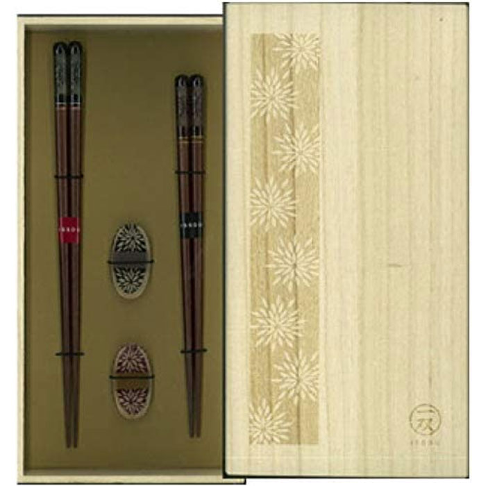 イシダ｜ISHIDA 一双 箸置付夫婦箸 桐箱 華花火