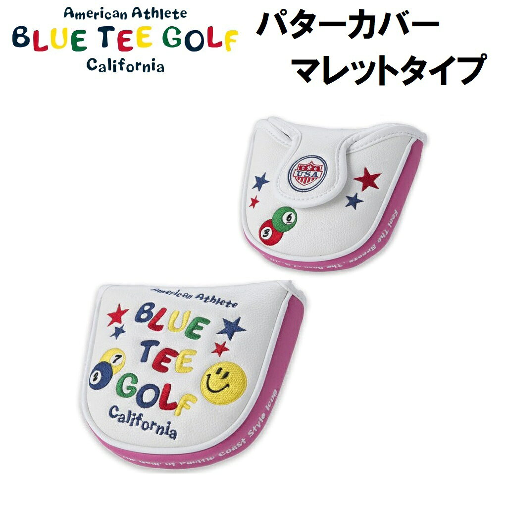 ブルーティーゴルフ スマイル＆ピンボール パターカバー マレットタイプ ホワイト/ピンク PC001-06PK BLUE TEE GOLF PC-001
