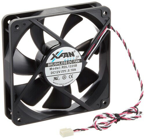 親和産業 X-Fan12cm角×25mmケース用 色/黒・リブ無 静圧羽根 ミネベア製ボールベアリング仕様 2ボールベアリング、スピードセンサー付 1700rpm/28.00db ファンモータ RDL1225NMB17
