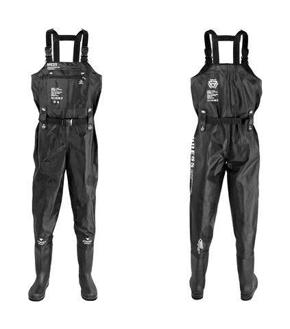 DRESS チェストハイウェーダーエアボーン 胴付長靴[ブラック]（フェルトスパイクソール）|  胸ポケット 釣り用長靴 ウェダー サーフ 海釣り 水仕事 土木 爆買