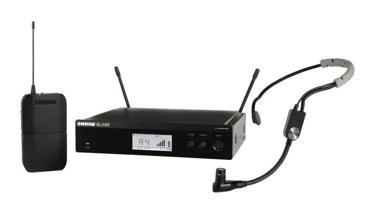 SHURE 送信機と受信機セット。ラックM簡単セットアップ周波数可変式。SM35TQG付属。 BLX14R/SM35