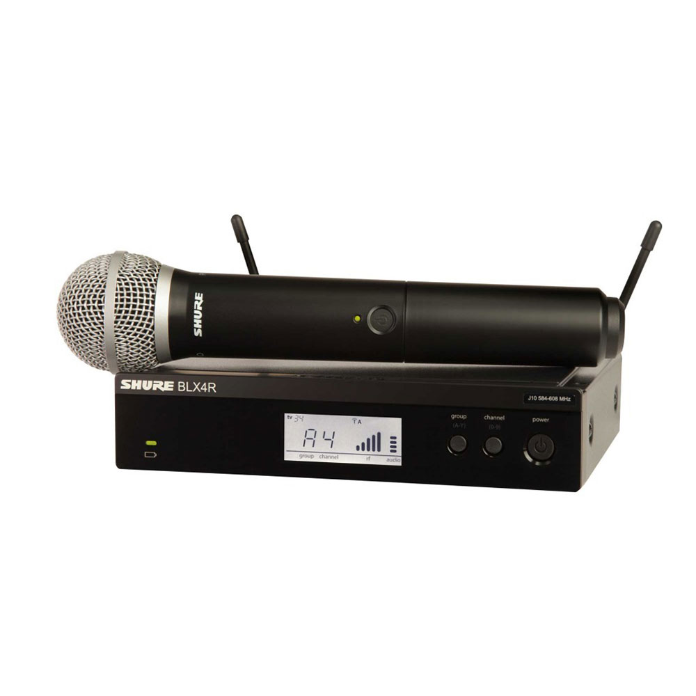 SHURE 送信機と受信機セット。簡単セットアップ周波数可変式。PG58マイクヘッド。 BLX24R/PG58
