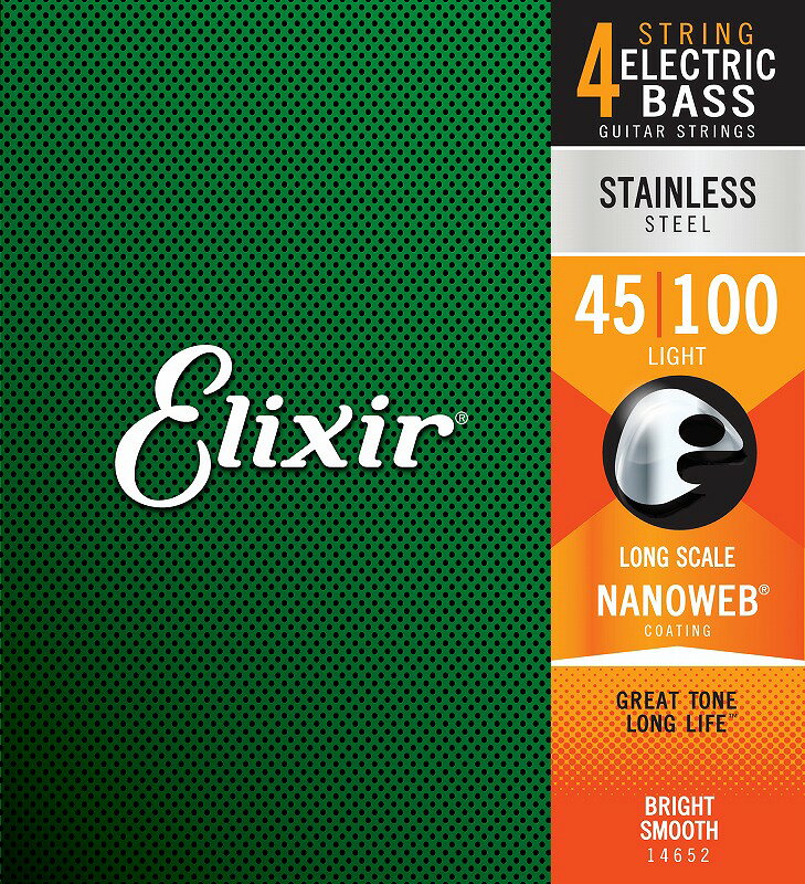 【メール便発送】【Elixir（エリクサー） ベース弦】NANOWEB ステンレス Long Scale Light .045-.100#14652