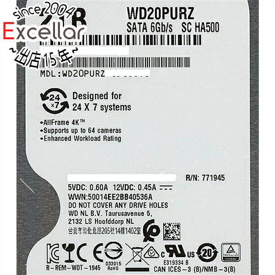 WD HDD 内蔵ハードディスク 3.5インチ 2TB WD Purple SATA6Gb/s 64MB メーカー保証3年 WD20PURZ