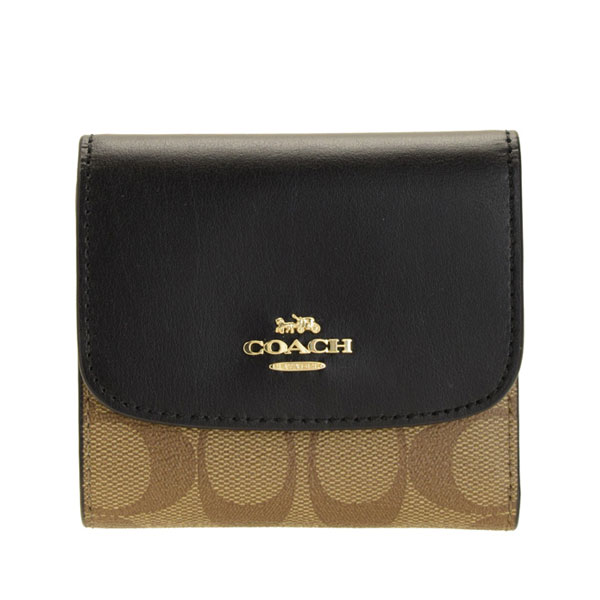 新品 COACH コーチ 折り財布 ブラック 黒 カーキ 二つ折り財布 コーチ COACH アウトレット 二つ折り財布 シグネチャー ブラック