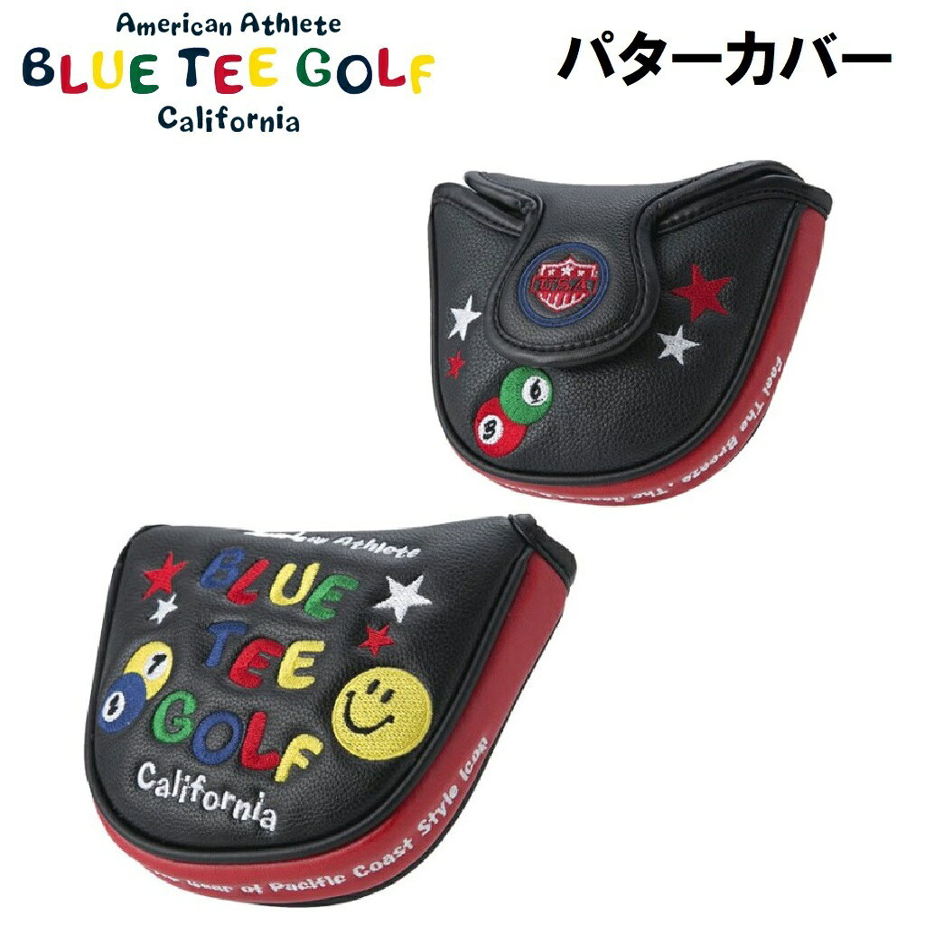 ブルーティーゴルフ スマイル＆ピンボール パターカバー マレットタイプ ブラック/レッド PC002-06RD BLUE TEE GOLF PC-002