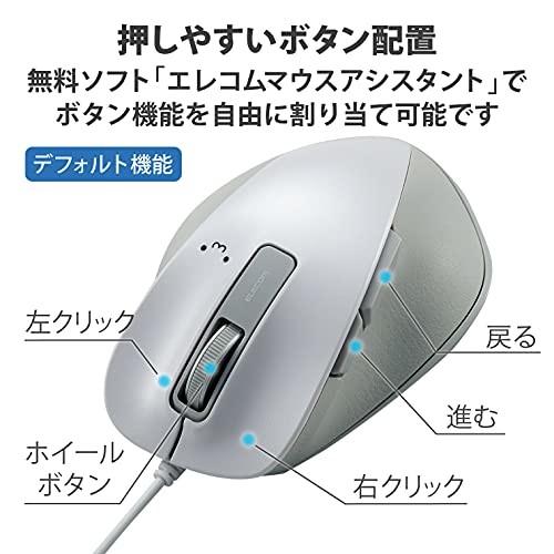 エレコム 有線マウス Mサイズ 5ボタン ケーブル1.5m ホワイト M-XGM10UBWH／EC(1個)
