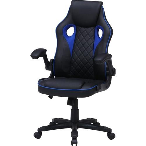 レーシングチェア 約幅65.5cm ブラック×ブルー スチール 肘付き リビング ダイニング 在宅ワーク テレワーク