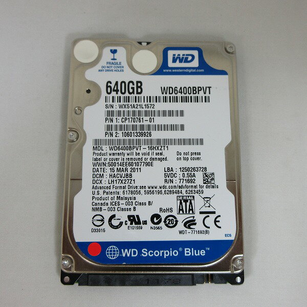 Western Digital WD6400BPVT 640GB SATA接続2.5型内蔵ハードディスク