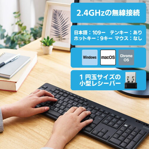 エレコム ワイヤレスキーボード USB接続 静音 TK-FDM116SKTBK(1個)
