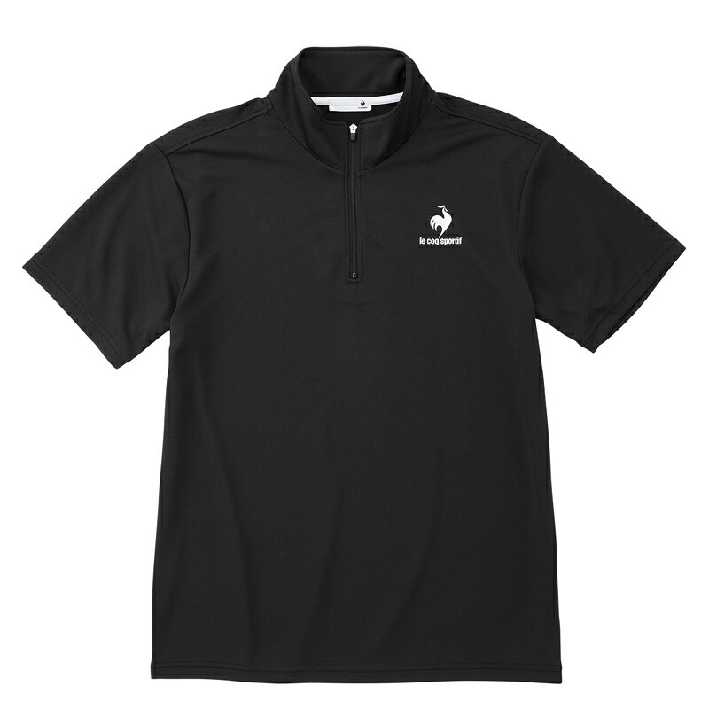 le coq sportif ルコックスポルティフ エコペット ハーフジップ 半袖シャツ メンズ ゴルフウェア スポーツ/カジュアル M BLK ブラック QMMTJA31Z