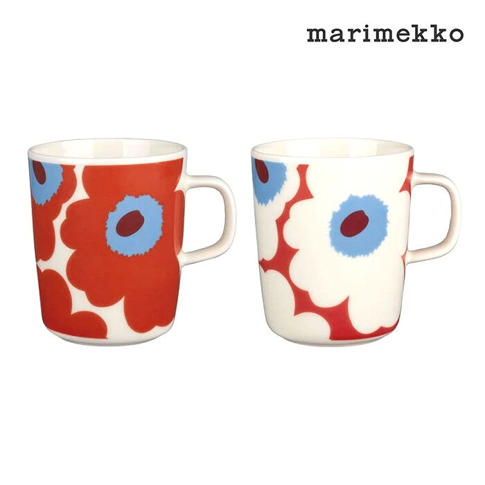 マリメッコ UNIKKO MUG ウニッコ マグ 2.5DL 2PCSセット オレンジ×ホワイト×ブルー