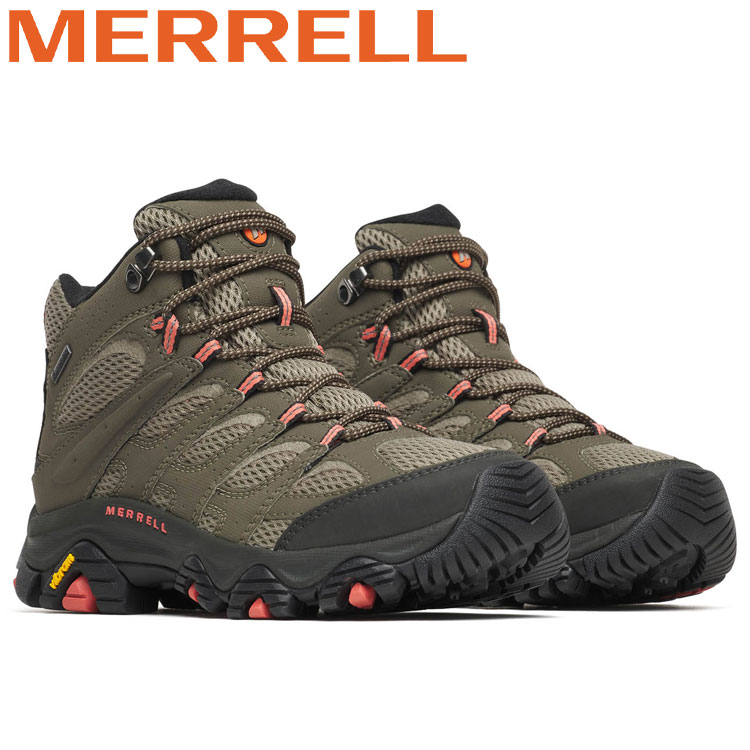 メレル（MERRELL）（レディース）ハイキングシューズ 女性用 登山靴 山登り モアブ 3 シンセティック ミッド ゴアテックス 500182 OLIVE 防水透湿