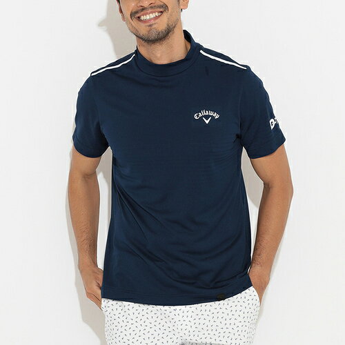 キャロウェイアパレル Callaway Apparel メンズ ゴルフウェア 半袖シャツ パネルメッシュジャカード 半袖モックネックシャツ ネイビー C22134116